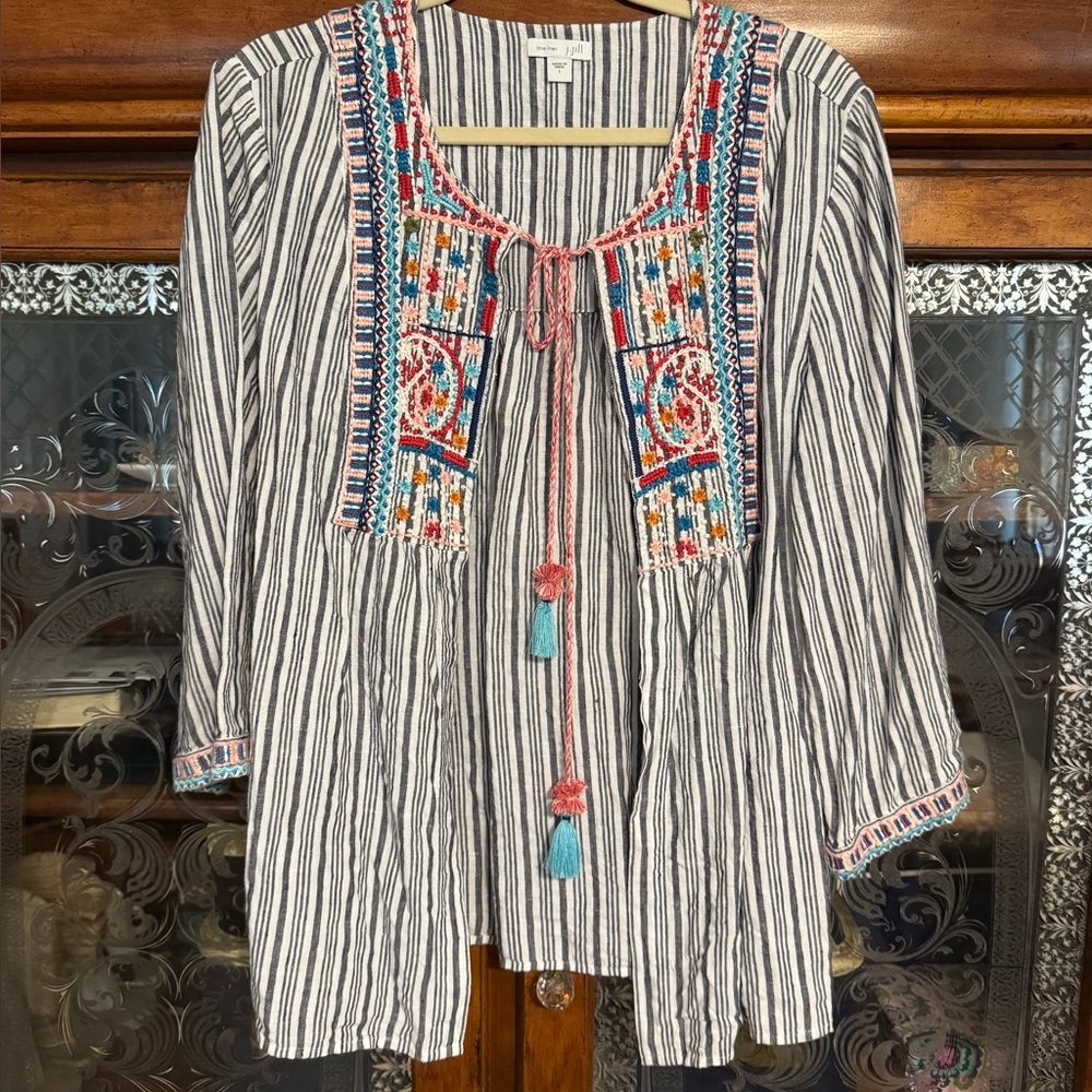 J. Jill Multicolor Embroidered Striped Blouse